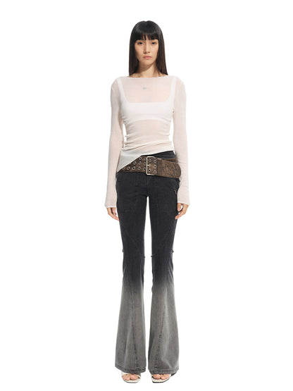 Twill Washed V-Waist Stretch Micro-flare Pants