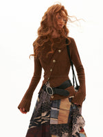 Asymmetrical High Neck Fitted Knit Cardigan