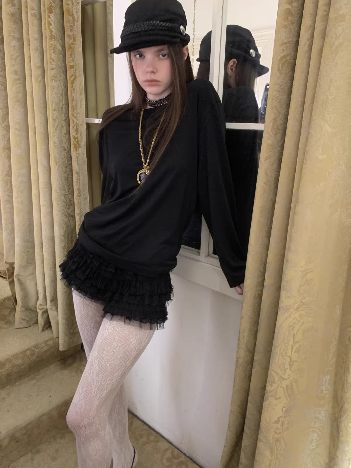 Lace Draped Neck Top