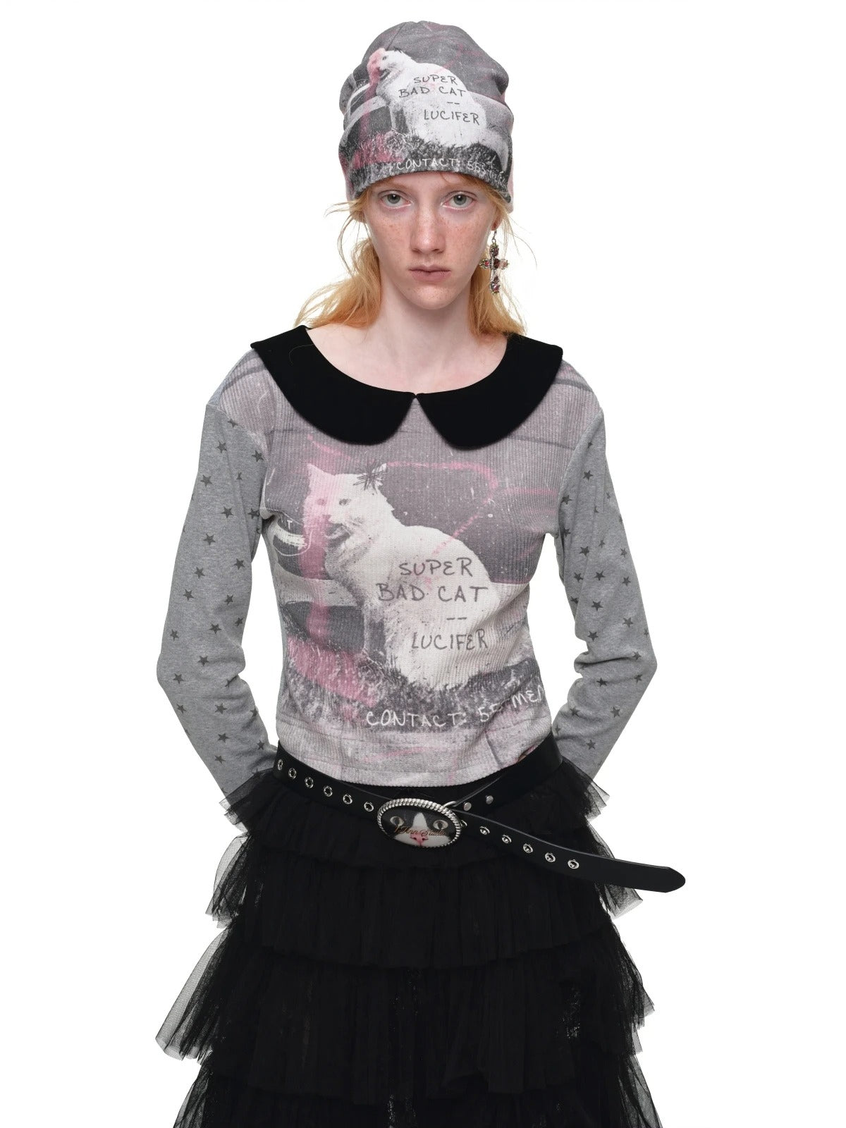 Reversible Cat Print Slouchy Beanie