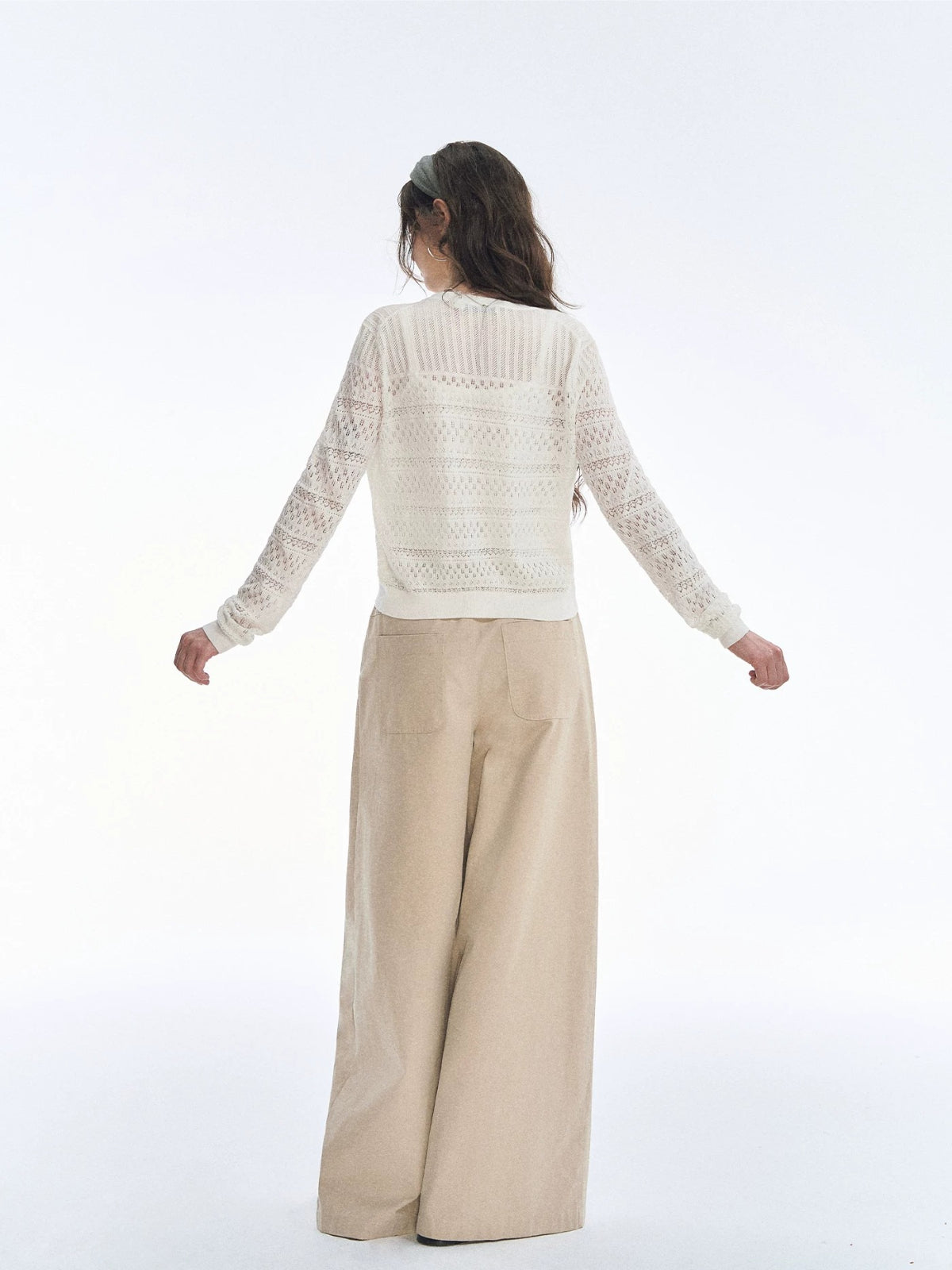 Khaki Pleated Wide Leg Trousers