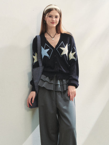 Single-breasted Star Argyle Knit Cardigan