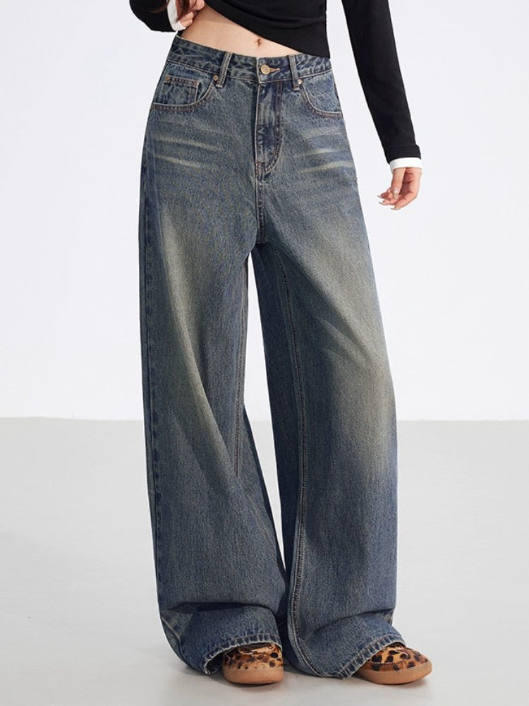 Leather-Patch Wide-Leg Denim Pants