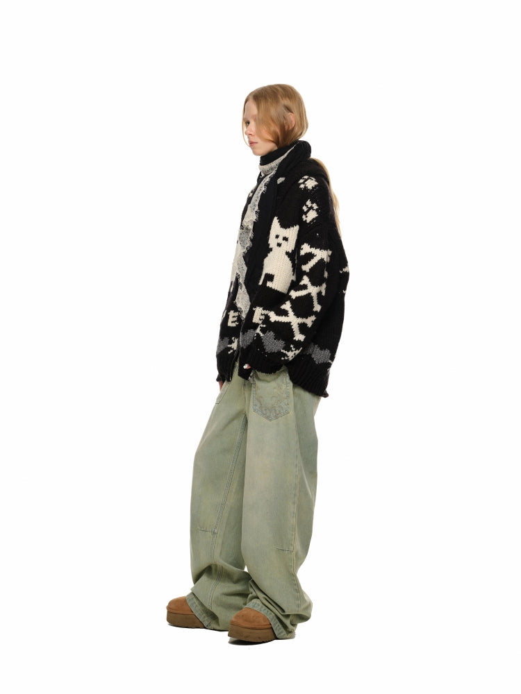 Vintage Jacquard Chunky Knit Cardigan
