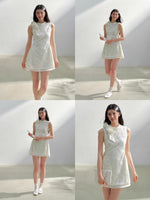 Beige Lace Embroidered Mini Dress