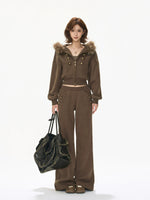 Caramel Hooded Cropped Wide-Leg Set