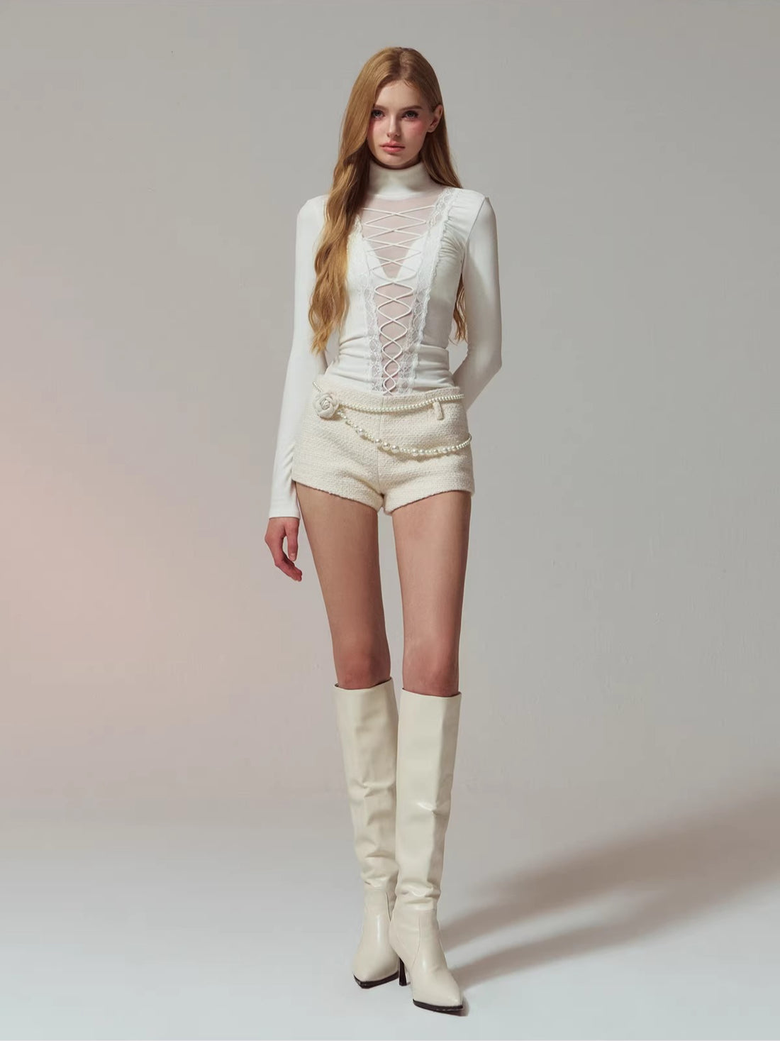 Lace Panel Mesh Laced Knit Top