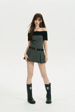 Grid Off-Shoulder Mini Dress