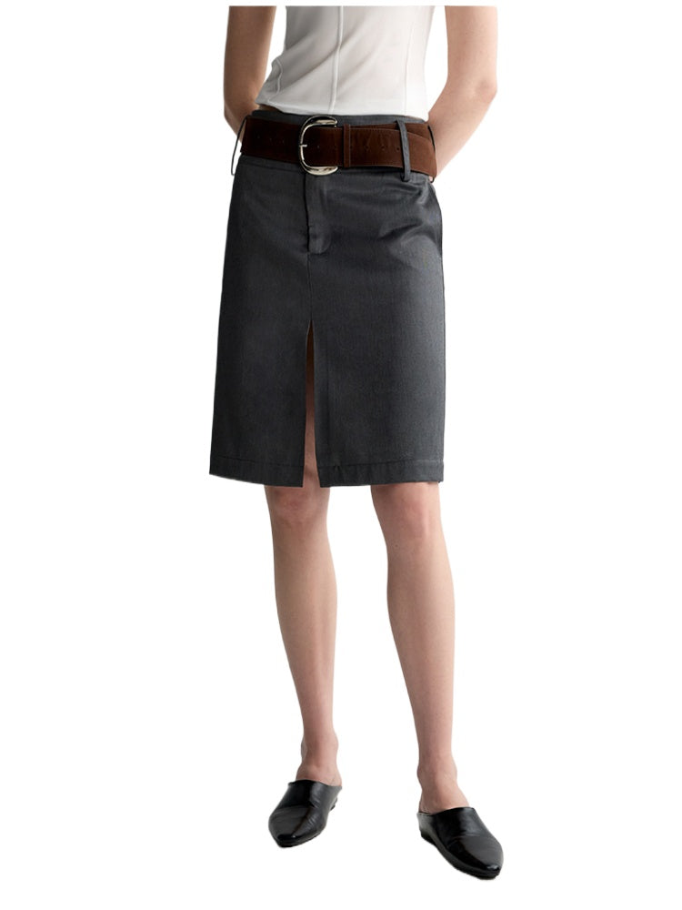 Grey Wool Double-layer Suit Midi Skirt