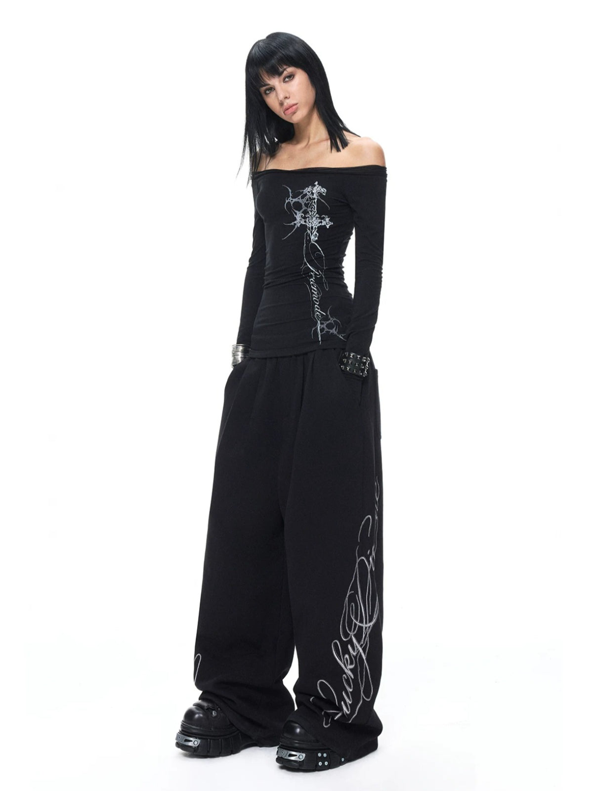 Gothic Off-Shoulder Printed Top