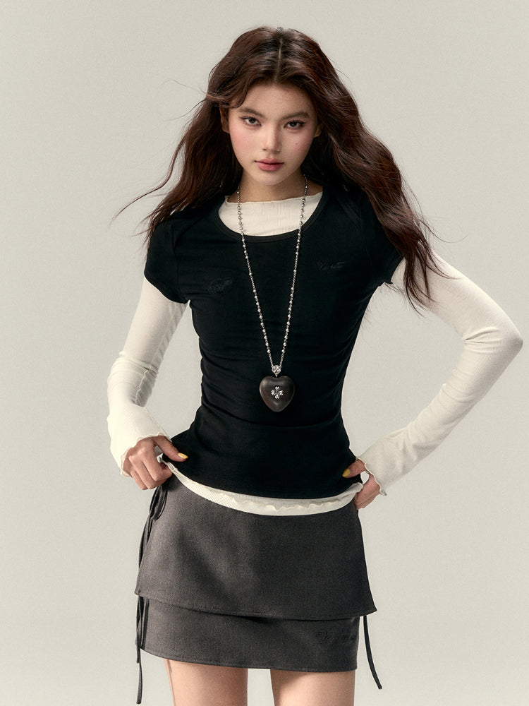Embroidered Letter Short-Sleeve T-shirt