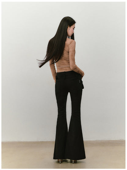 Chain Halter Draped Neck Fitted T-shirt