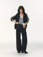 Ribbon Trim Curved Jeans