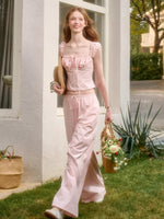 Pink Ruched Drawstring Top & Pants Set