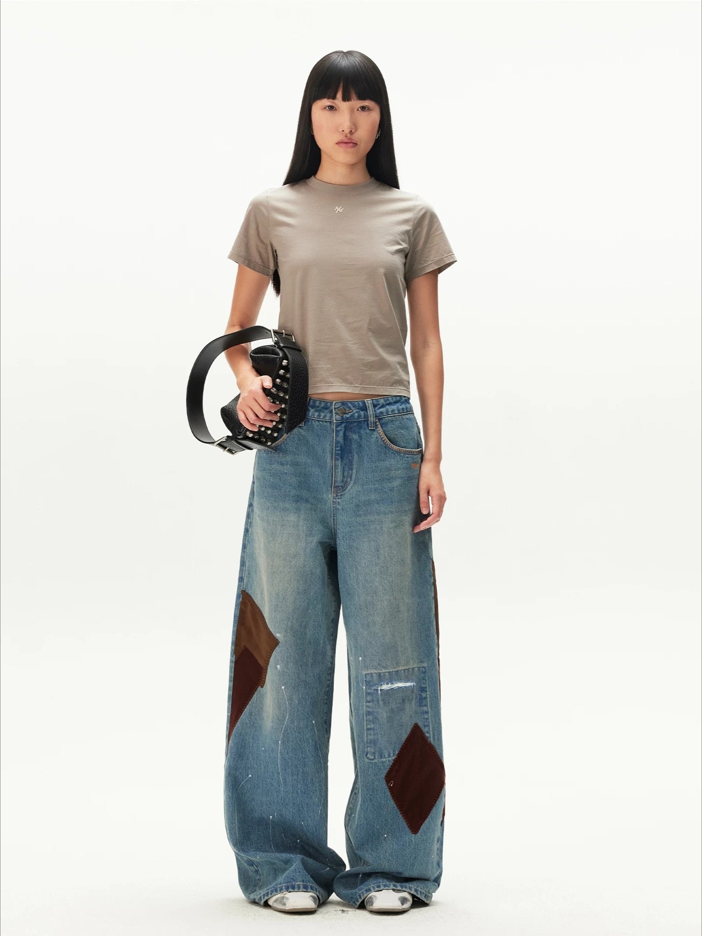Contrast Patches Wide-Leg Pants