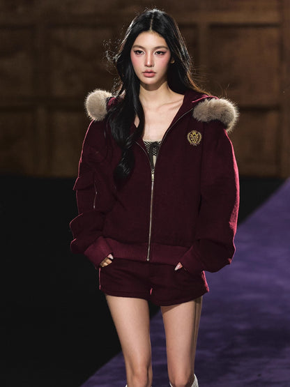 Wool-Blend Hooded Shorts Set