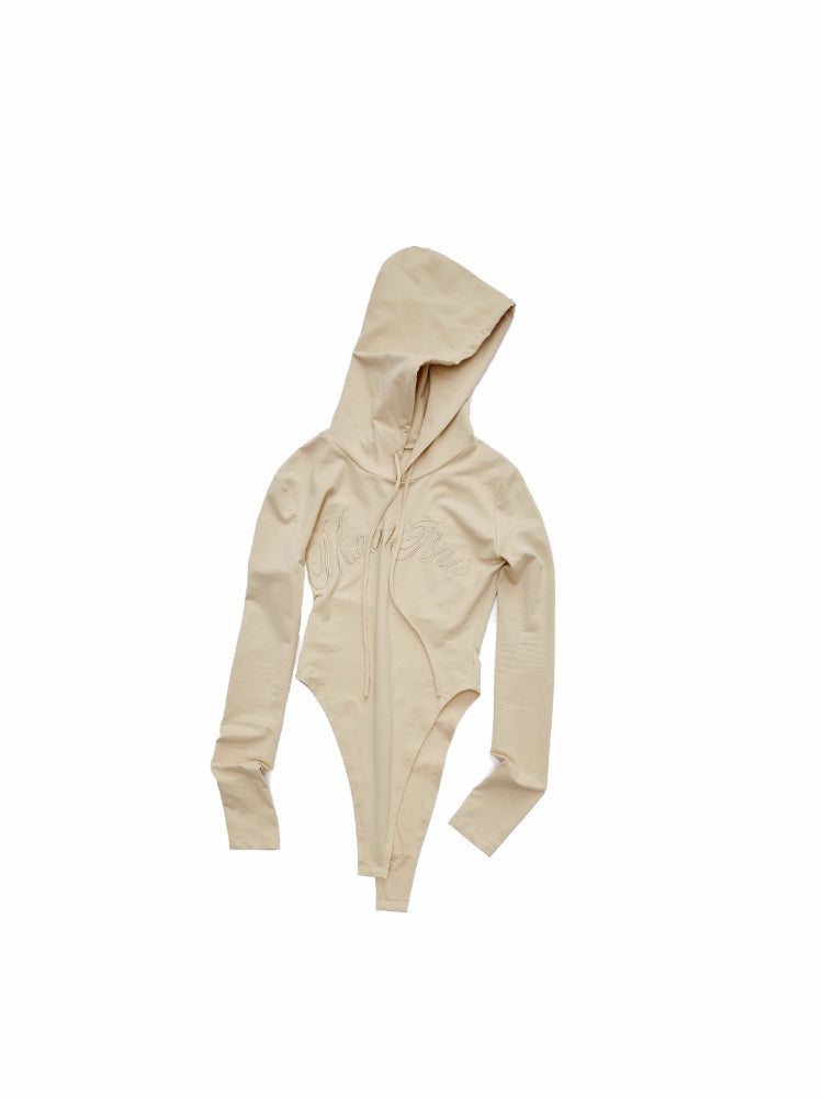 Letter Embroidery Hooded Bodysuit