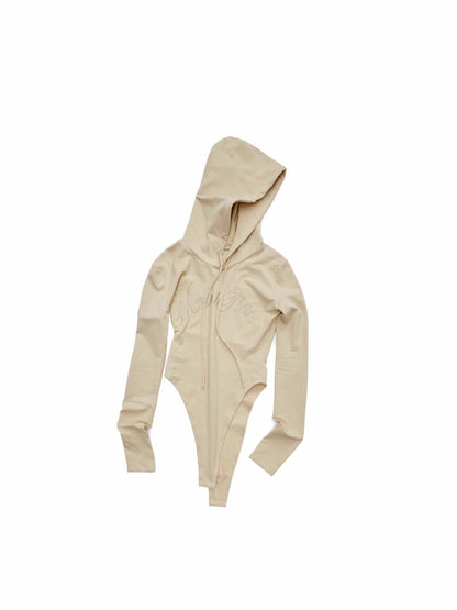 Letter Embroidery Hooded Bodysuit