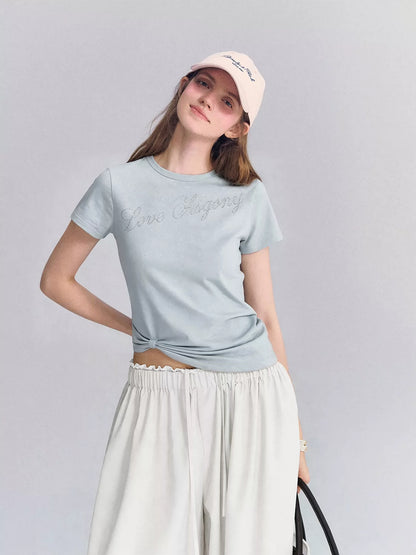 Twist Hem Rhinestone Tee