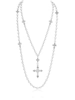 Layered Punk Heart Pearl Cross Long Necklace
