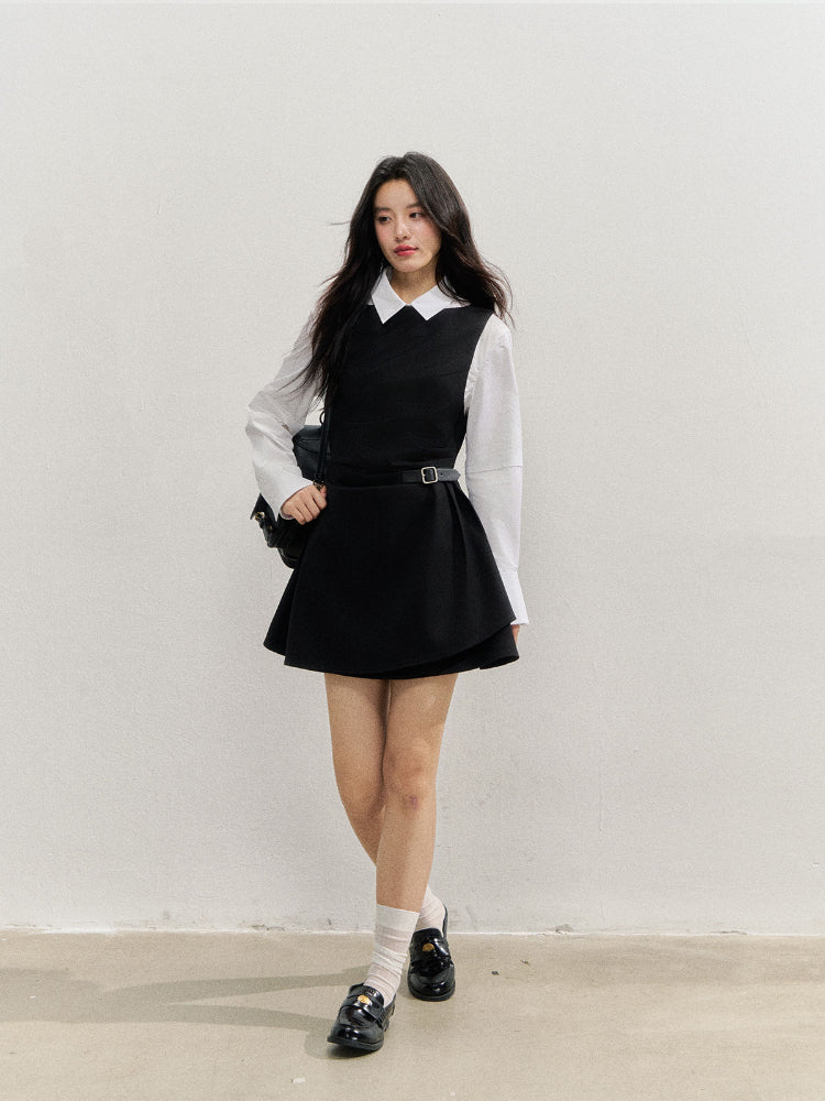 Fake Two-piece Checked Shirt Dress