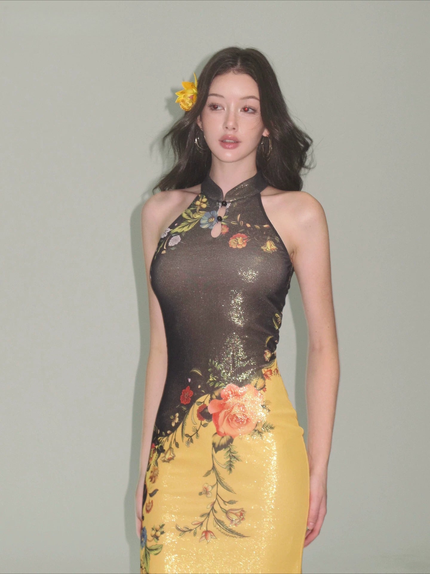 Black Halter Qipao Dress