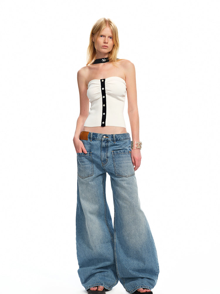 One-Shoulder Halter Color-Block Splicing Vest