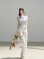 White Lace Hollow Wide Leg Pants