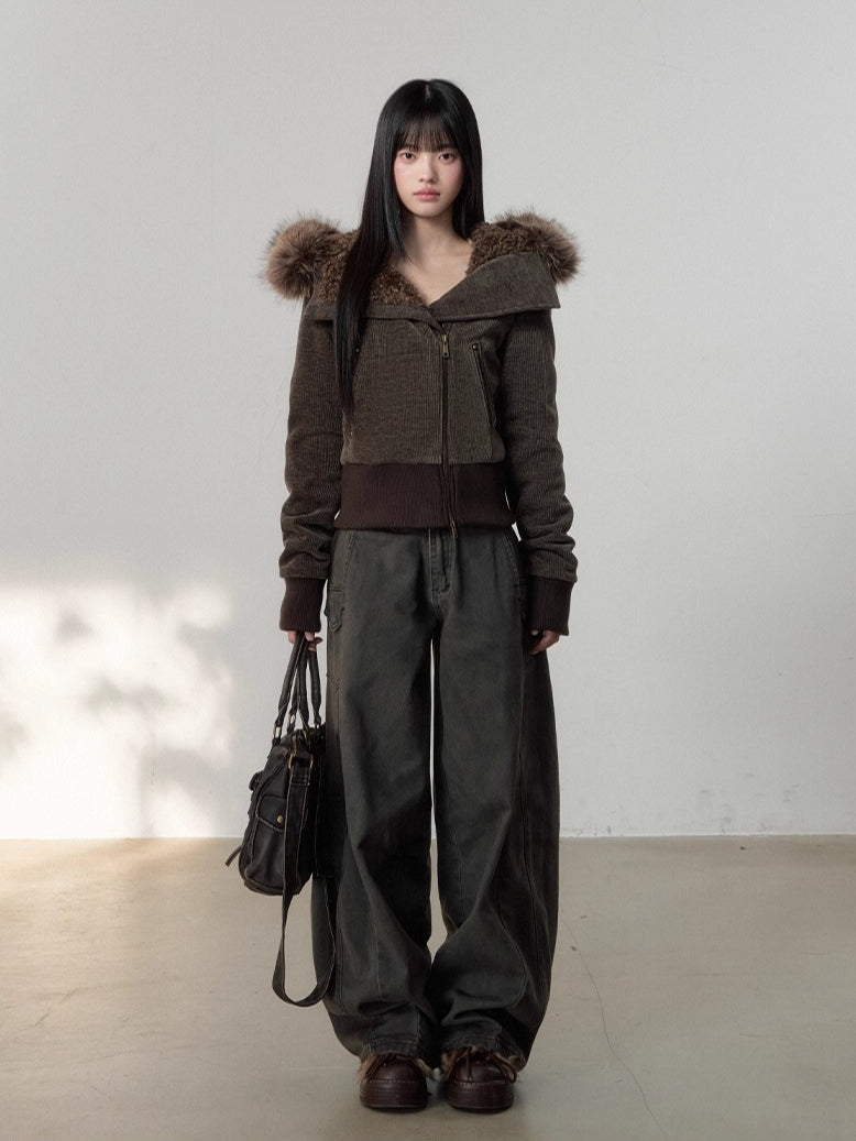 Chenille Fur Hooded Jacket