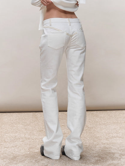 Vintage-Wash Seam-Panel White Jeans