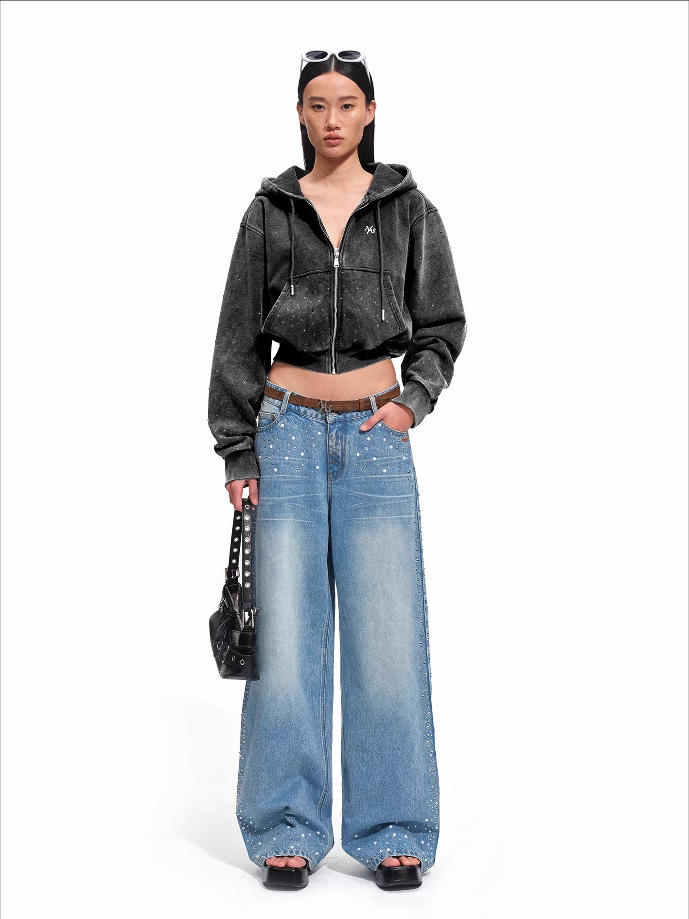 Rhinestone Cropped Hoodie