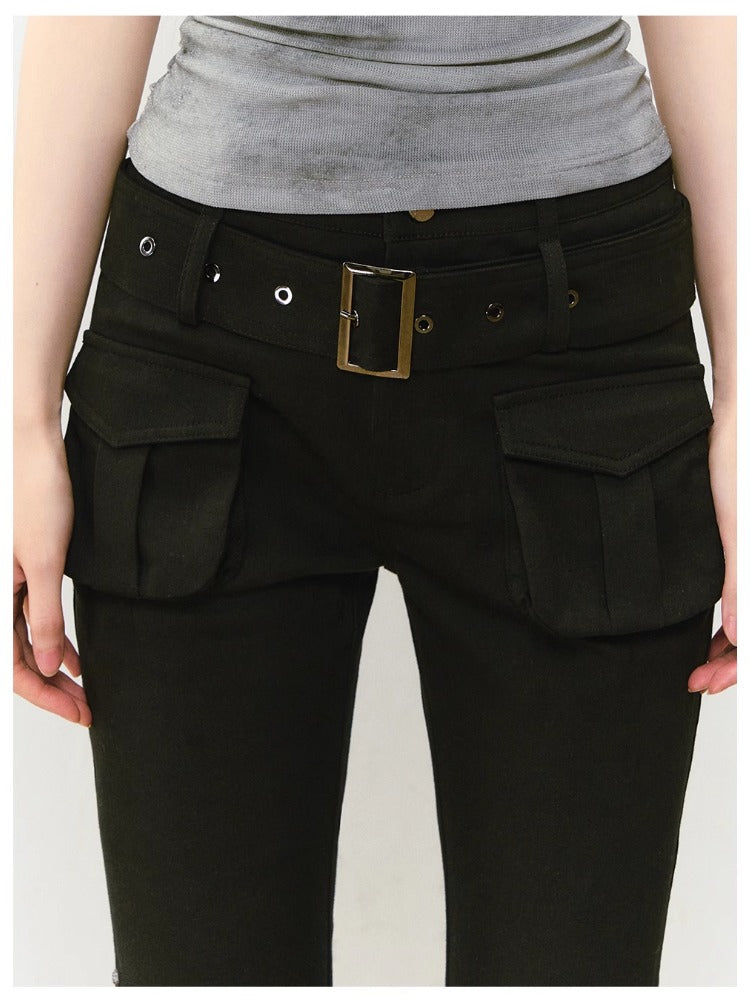 Rose Rivet Flared Cargo Pants