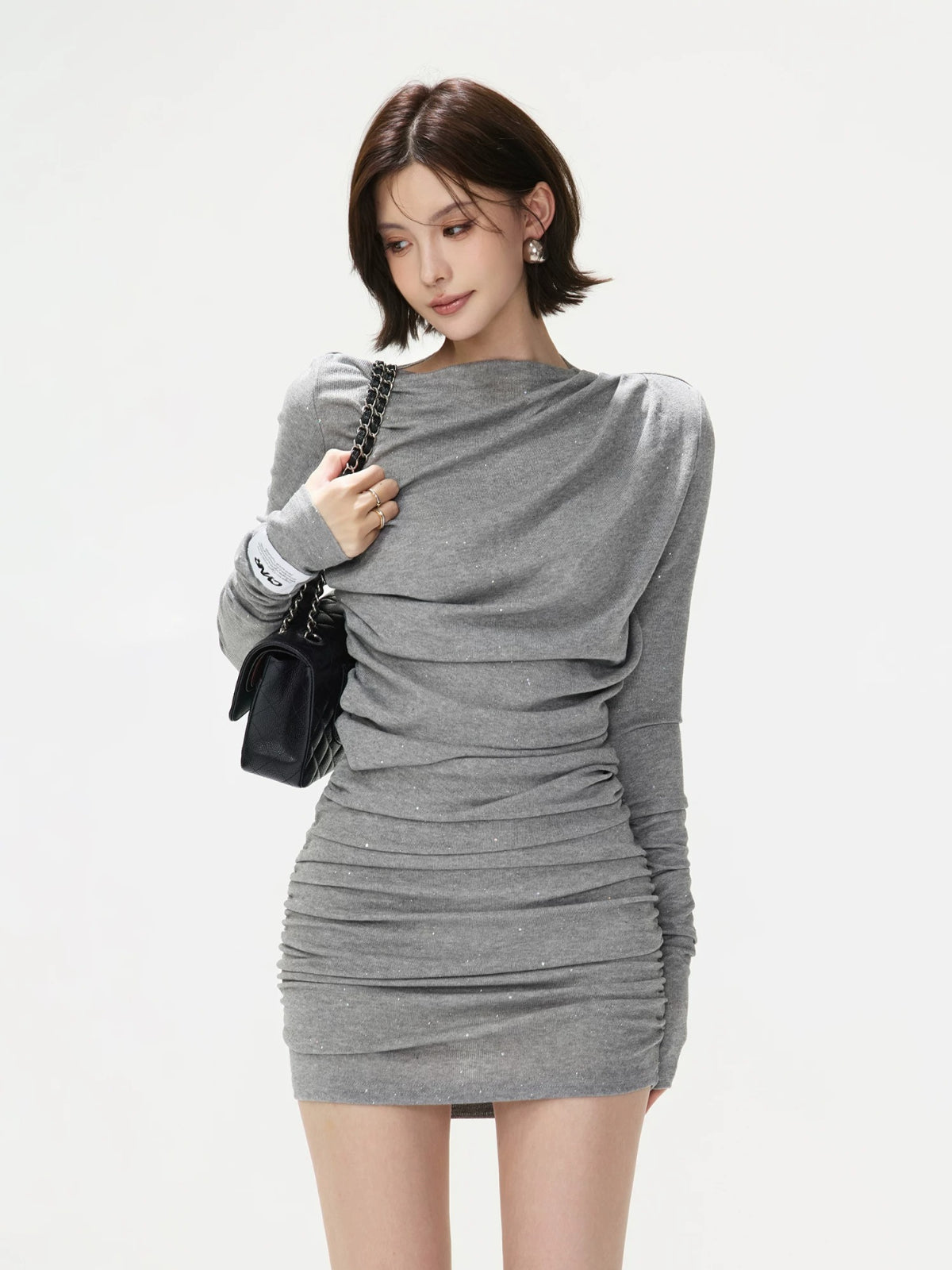 Gray Ruched Bodycon Mini Dress