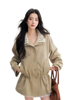 Crochet Collar Drawstring Coat