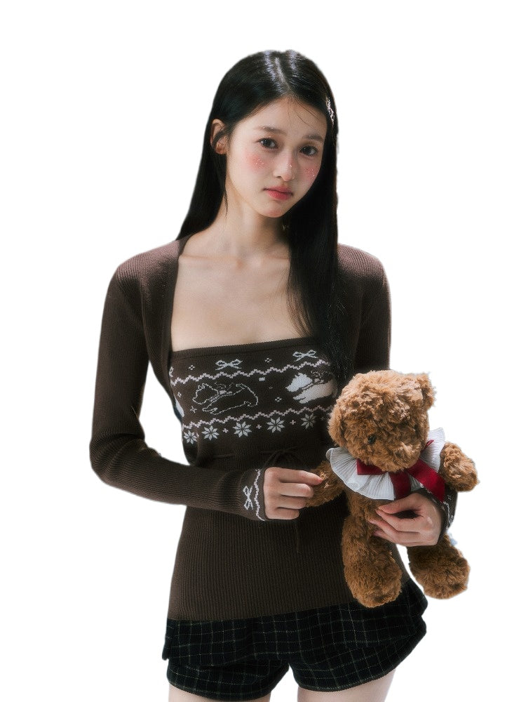 Brown Fair Isle Cardigan Set