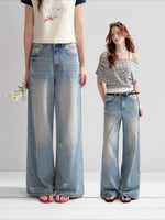 Washed Distressed Wide-Leg Jeans