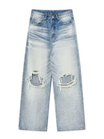 Washed Distressed Wide Jeans