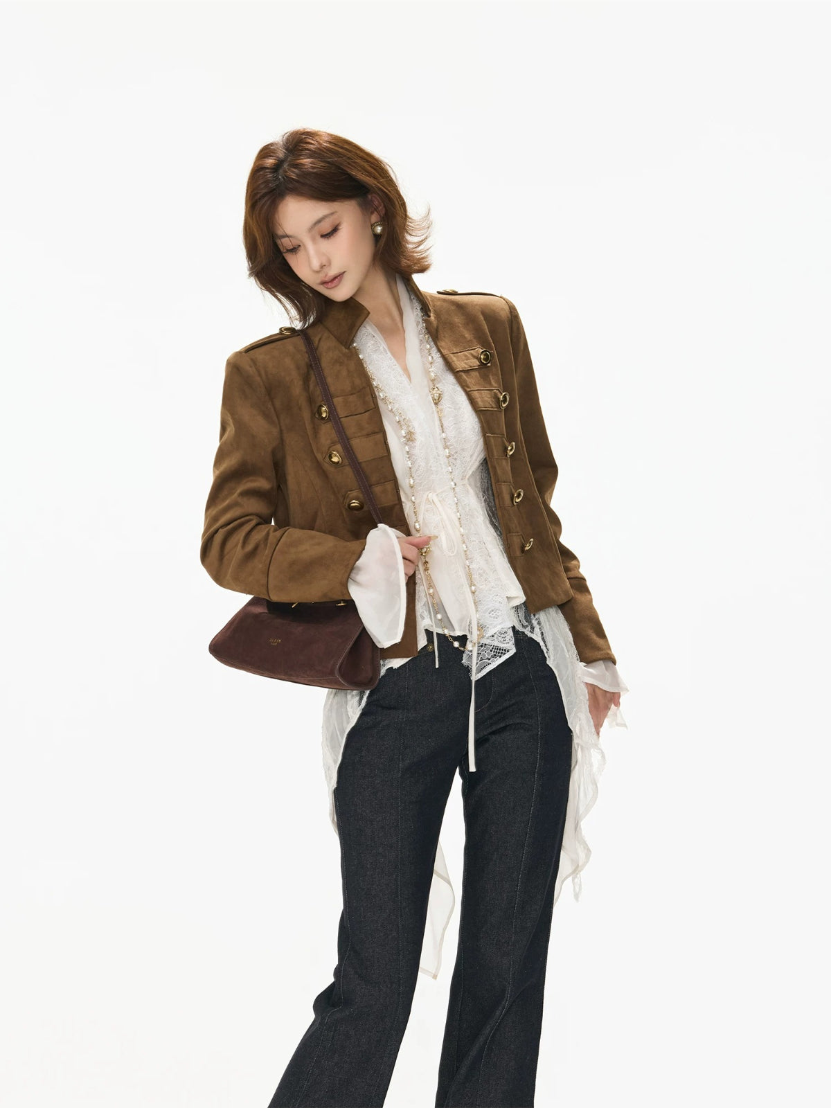 Suede Stand Collar Cropped Jacket