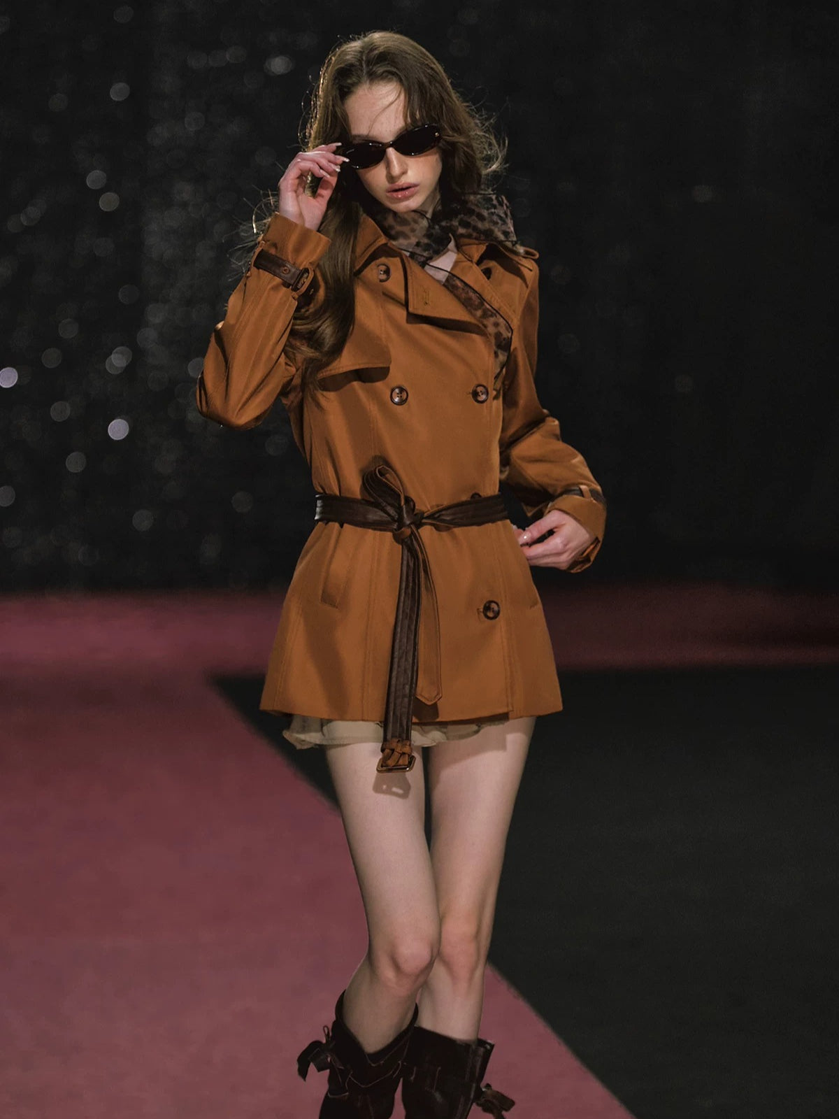 Double Breasted Cinched Waist Trench Coat