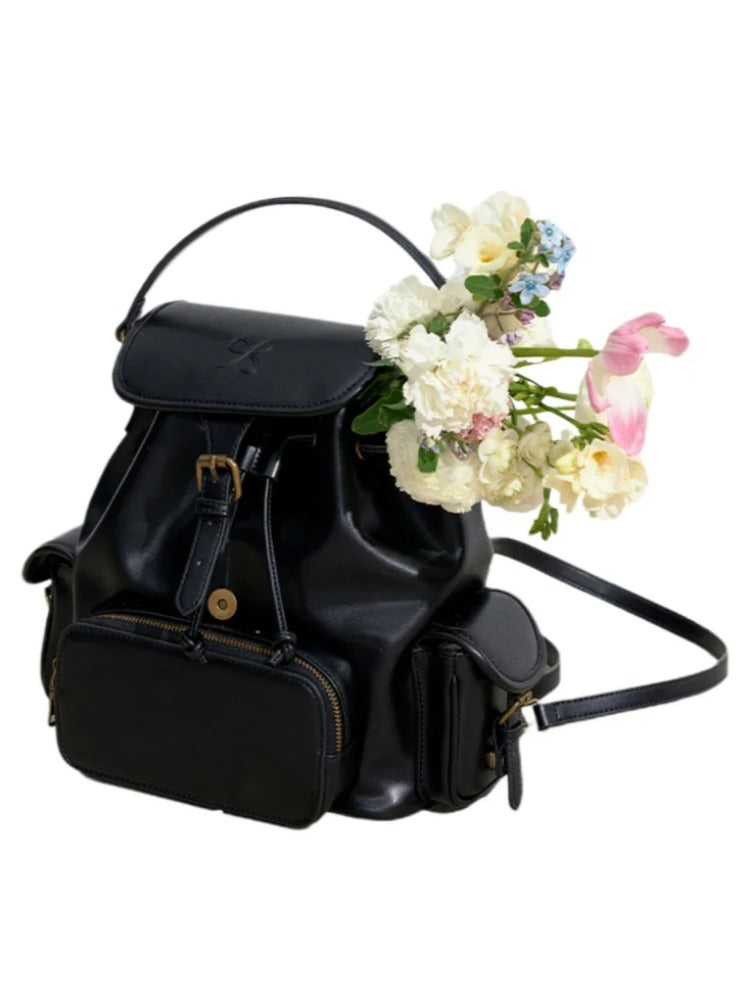 Black PU Leather Backpack