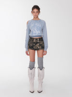 Washed Distressed Knight Cat Graphic Sweatshirt