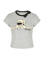 Neckline Bow Cotton T-shirt