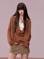Shiny Design Cowl Neck Wool Knit Sweater