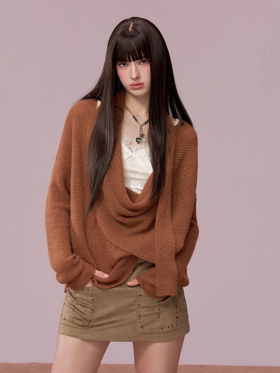 Shiny Design Cowl Neck Wool Knit Sweater