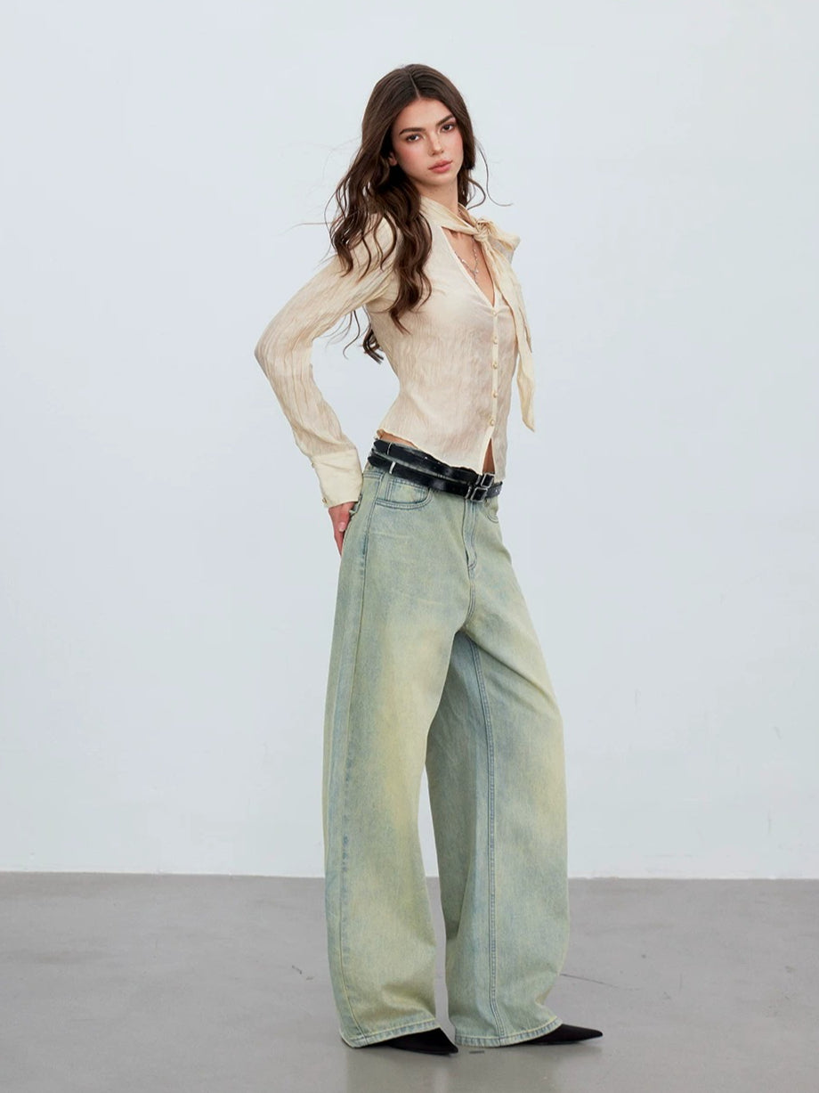 Ribbon Tie V-Neck Blouse