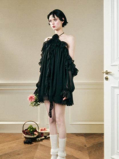 Halter Neck Off-Shoulder Ribbon Dress