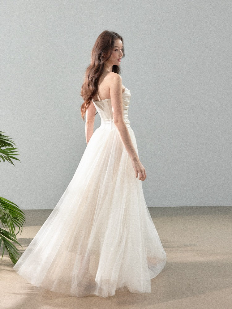 Satin Tulle Strapless Dress