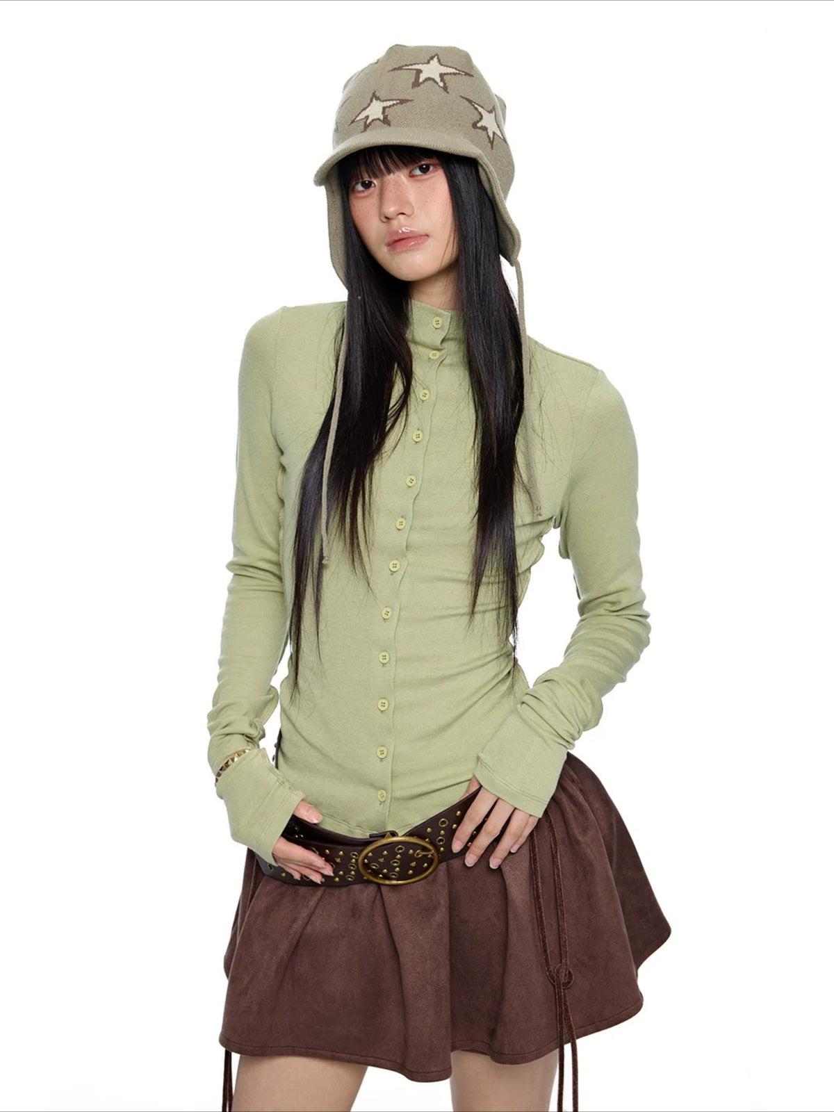 Slim Pleated Long Sleeve Top