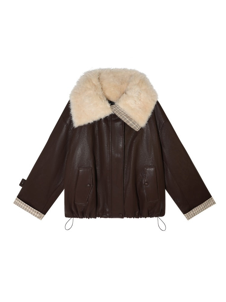 Plaid Faux Fur Collar Down Jacket