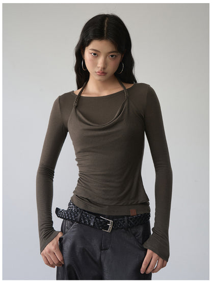 Fake Two-Piece Knit Long-Sleeve Blouse